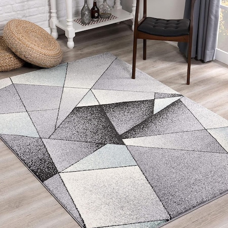 Homeroots 4 x 6 ft. Gray & Blue Prism Pattern Area Rug 390328